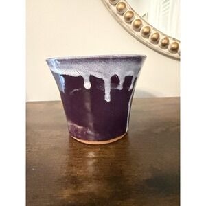 Studio Pottery Apple Baker Purple Drip Glaze Signed on Bottom Stoneware 5"